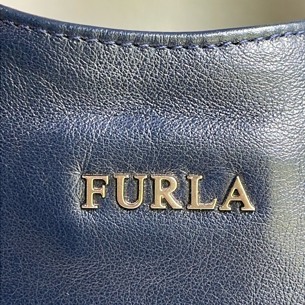 Furla Genuine Leather Hobo Shoulder Bag Navy - Picture 3 of 17